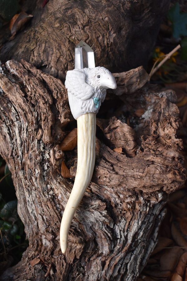 White Raven Deer Antler Wand