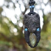 Wolf Pendant with Labradorite