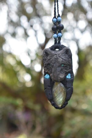 Wolf Pendant with Labradorite
