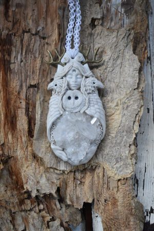 White Deer Goddess large pendant