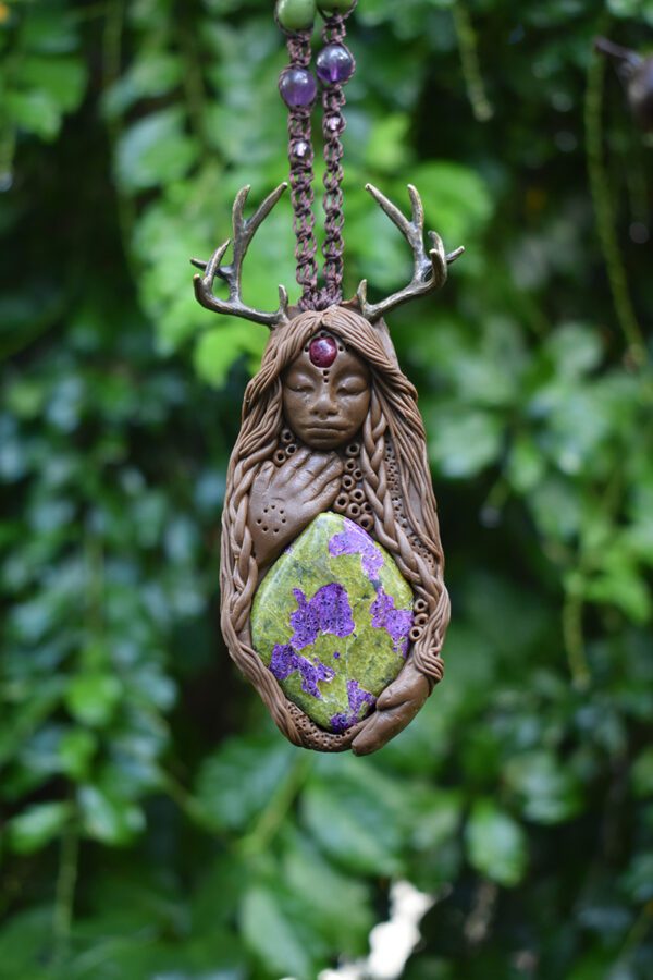 Deer Goddess with Stichtite in Serpentine