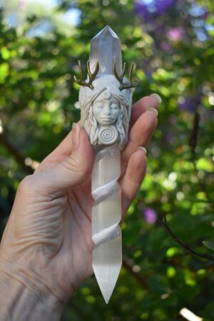 White Deer Goddess Selenite Wand