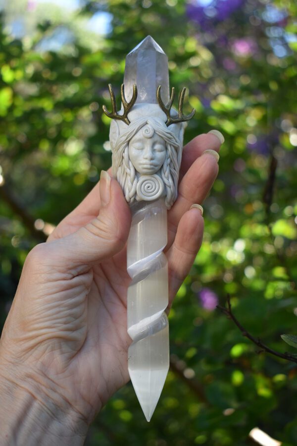 White Deer Goddess Selenite Wand