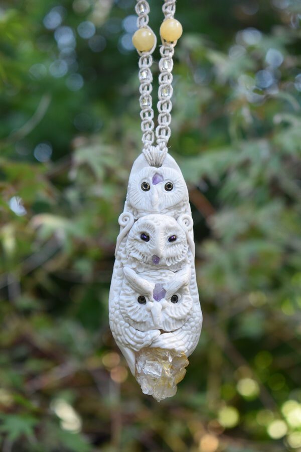 Triple White Owl Pendant - Image 2