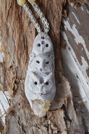 Triple White Owl Pendant