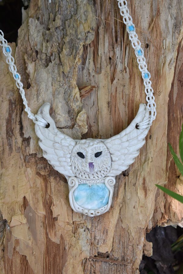 White Barn Owl with Larimar