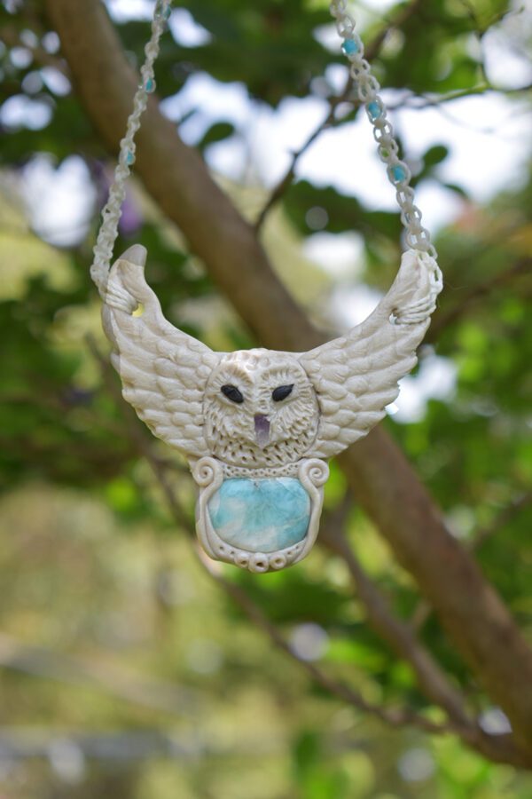 White Barn Owl with Larimar - Image 2
