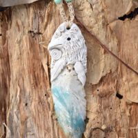 White Raven with Amazonite Feather Pendant