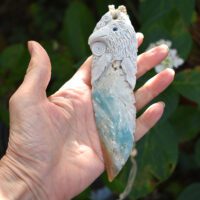 White Raven with Amazonite Feather Pendant - Image 2
