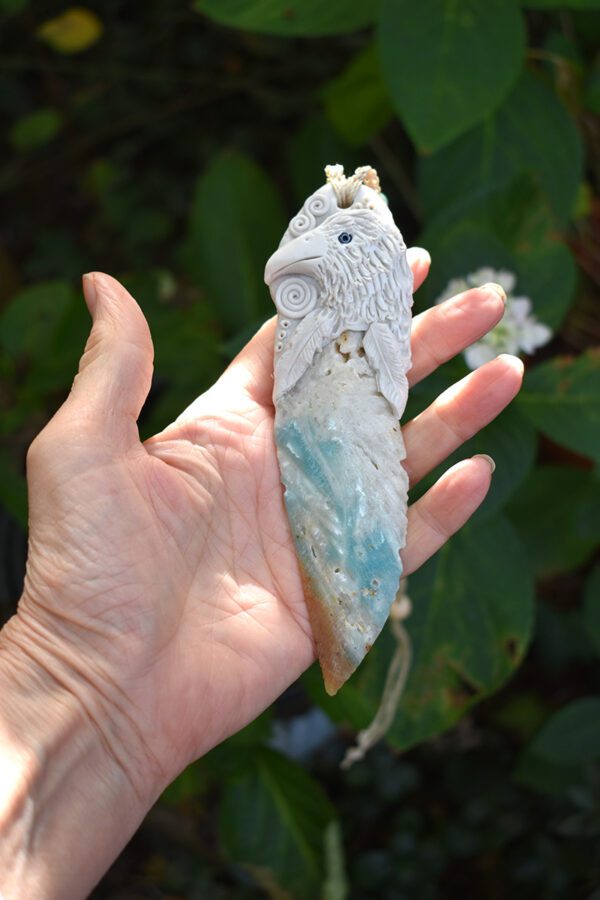 White Raven with Amazonite Feather Pendant - Image 2