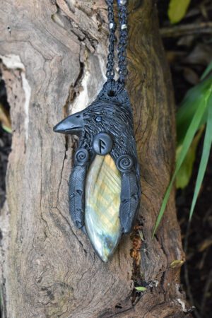 Black Raven with Labradorite