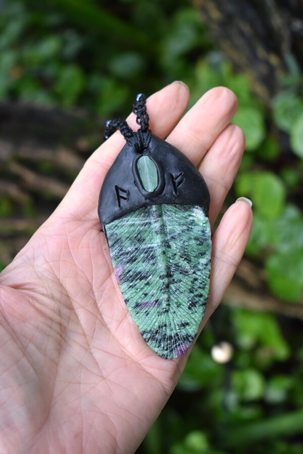 A carved Rubi in Zoisite Feather Pendant - Image 2