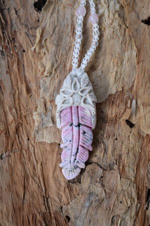 Carved Feather Pendant with Moonstone