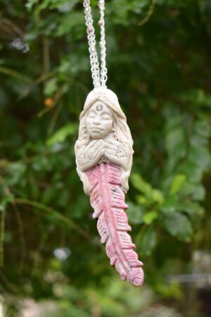 Beautiful Goddess with carved Rhodonite Feather
