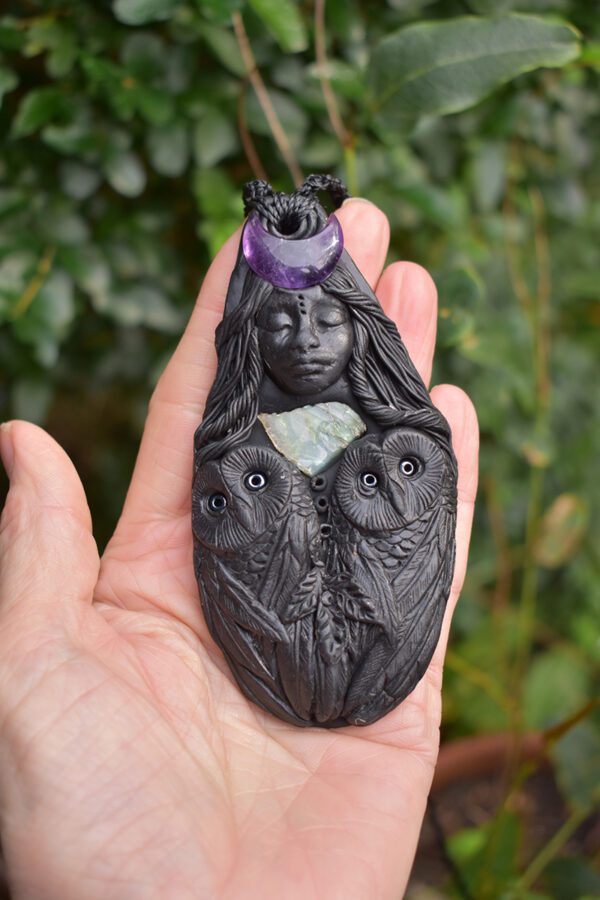 Black Owl Goddess pendant - Image 2