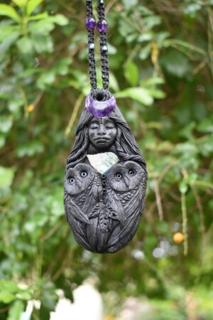 Black Owl Goddess pendant