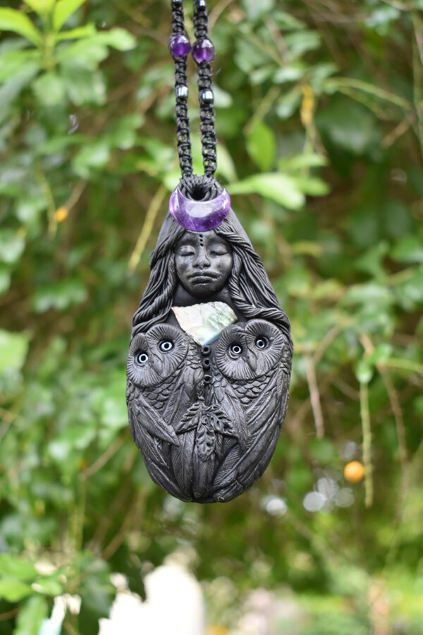 Black Owl Goddess pendant