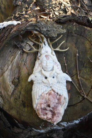White Deer Goddess pink Amethyst