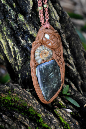 Ammonite and Serpentine Pendant