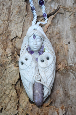 Twin white Owl Goddess